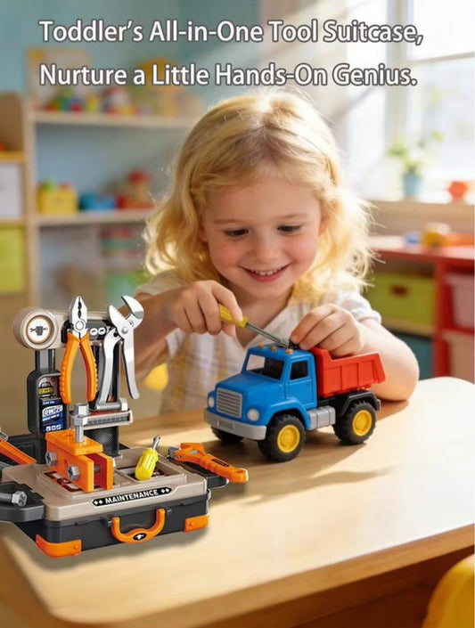 2-in-1 Kids Toy Tool Suitcase & Workbench Work box (26 Pcs)