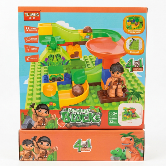 4-in-1 Dinosaur Marble Run Building Set