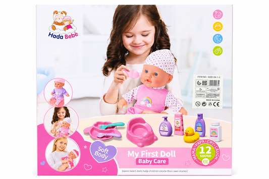 My First Doll Baby Care Set – Soft Body Doll with 12 Realistic Sounds & Accessories