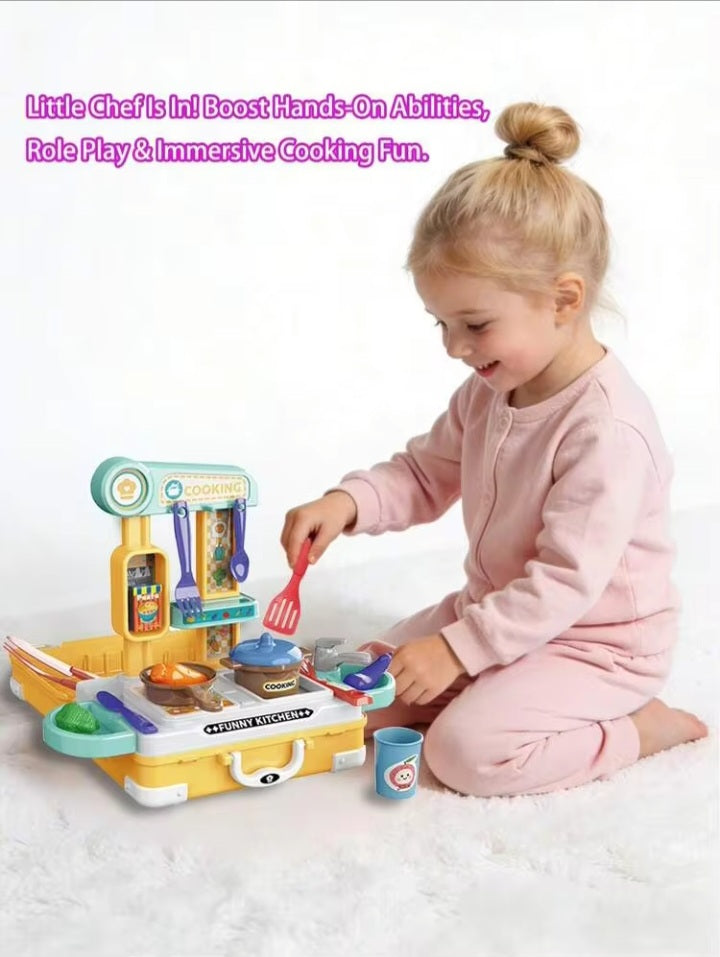 2-in-1 Kids Toy Kitchen Suitcase & Cooking Set (25 Pcs)