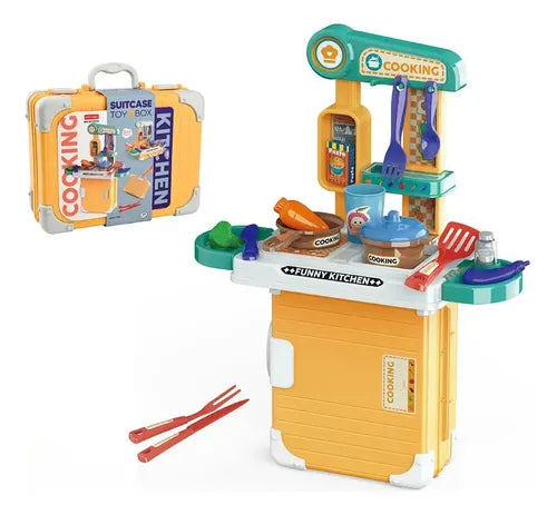 2-in-1 Kids Toy Kitchen Suitcase & Cooking Set (25 Pcs)