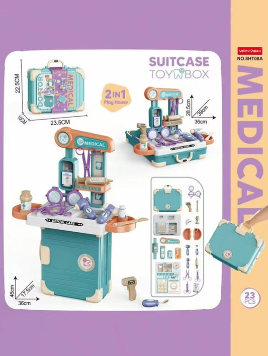 2-in-1 Kids Dental & Medical Suitcase Toy box Playset (23 Pcs)